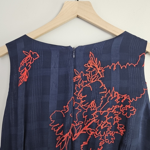 Anthropologie Tanzine Midi Dress Sleeveless Embroidered Floral Boho Navy Red 18W - Picture 13 of 14